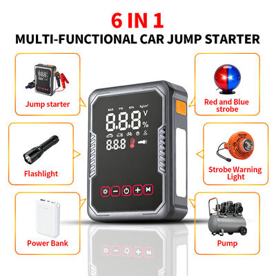 Portable 3 In 1 Jump Starter With Tyre Inflator 12V Car Emergency Starter With SOS Warning Light