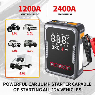 Portable 3 In 1 Jump Starter With Tyre Inflator 12V Car Emergency Starter With SOS Warning Light