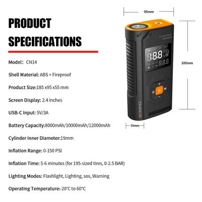 8000mAh 10000mAh 12000mAh Portable Tire Inflators 12V Car Jumper Starters With LED Lights