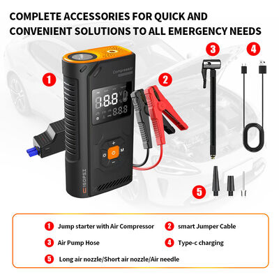 8000mAh 10000mAh 12000mAh Portable Tire Inflators 12V Car Jumper Starters With LED Lights