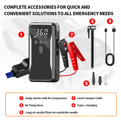 Portable Intelligent Tyre Pump 3-140 Psi Electric Tire Inflator Electric Bikes Motorcycles Automobile  2 In 1 portable car jump starter emergency car starter pack