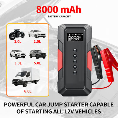 8000mAh Car Multi Functional Jump Starter 12V Car Emergency Start Power Supply With Air Compressor