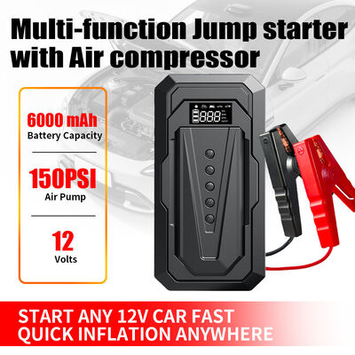6000MAh 12V Digital Portable Tire Inflator 150psi ABS 2 In 1 Air Compressor Jump Starter Jump For Car