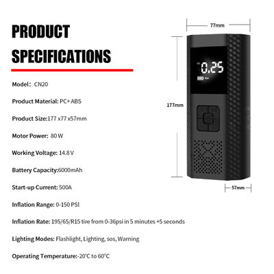 6000mAh Electric Car Air Pump Lithium Polymer Battery 2 In 1 Mini Jump Starter With Air Compressor