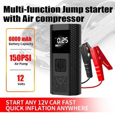 6000mAh Electric Car Air Pump Lithium Polymer Battery 2 In 1 Mini Jump Starter With Air Compressor