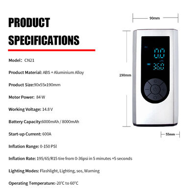 Electric Car Inflator Air Pump 12V 150psi Digital Rechargeable Car Air Pump Car Battery Charger Jump Starter