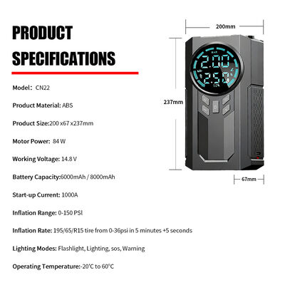 Multi Function Jump Starter Pack With Tyre Inflator 150 PSI Mini Car Air Pump Compressor Tire Pump