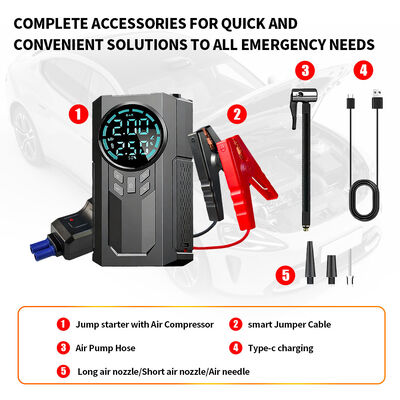 Multi Function Jump Starter Pack With Tyre Inflator 150 PSI Mini Car Air Pump Compressor Tire Pump