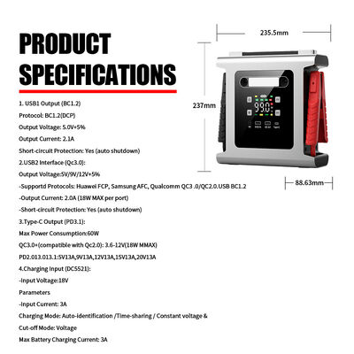 Truck Jump Starter 64000mAh Car Emergency Start Power Supply 12V 24V Jump Starter With Air Compressor Flashlight