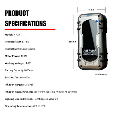 Multi Function Car Battery Jump Starter 12 Volt 32000mAh With Air Compressor Tire Inflator 3 - 150 PSI
