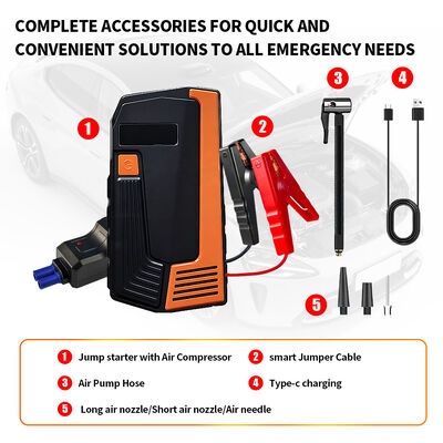 Emergency Multi Functional Jump Starter 6000mAh 12V Portable Car Jump Starter Power Bank With Air Compressor