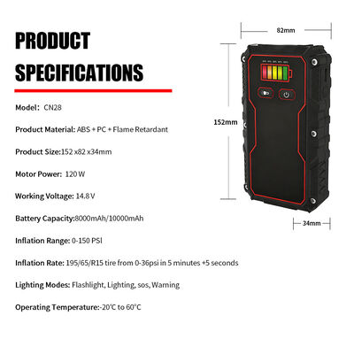 Car Battery Jump Starter 8000mAh 10000mAh 12V With Tire Inflator Power Bank Emergency Battery Jumper Pack