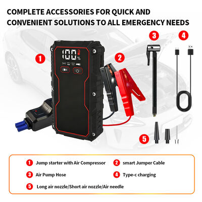 Smart Multi Functional Jump Starter 8000mAh 10000mAh 12V 150PSI Tire Inflator Emergency Vehicle Jump Starter