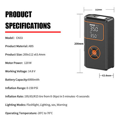 12V Car Battery Booster Tire Inflator 4 In 1 6000mAh Emergency Vehicle Jump Starter Air Pump For Car Tires