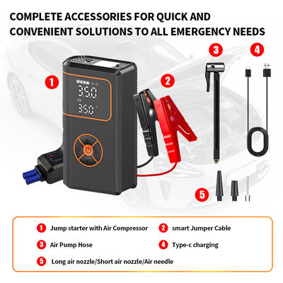 12V Car Battery Booster Tire Inflator 4 In 1 6000mAh Emergency Vehicle Jump Starter Air Pump For Car Tires