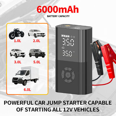 6000mAh Car Battery Jump Box Air Tire Compressor 9 In 1 Portable 150PSI Pump Jump Starter Power Pack