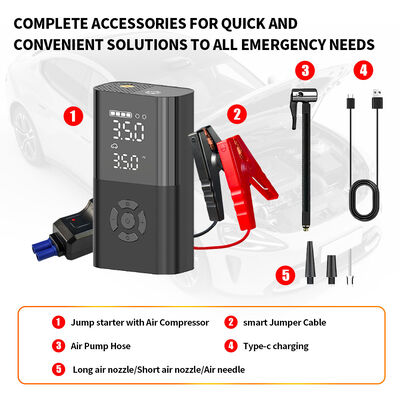 6000mAh Car Battery Jump Box Air Tire Compressor 9 In 1 Portable 150PSI Pump Jump Starter Power Pack