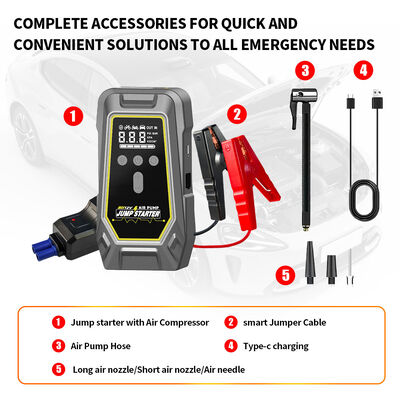 Intelligent Wireless Electric Air Pump Tire Inflator 8000mAh 10000mAh 12000mAh Emergency Car Jumper Starter