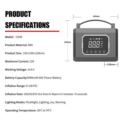 12v 6000mAh 60C Power Jump Starter With Tyre Inflator Mobile Car Battery Booster Portable Air Compressor