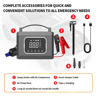 12v 6000mAh 60C Power Jump Starter With Tyre Inflator Mobile Car Battery Booster Portable Air Compressor