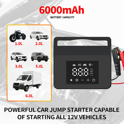6 In 1 Wireless Portable Car Power Bank Jump Starter With Tire Inflator Blower LED Digital Display