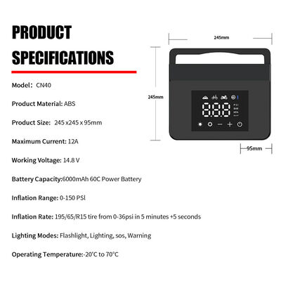 6 In 1 Wireless Portable Car Power Bank Jump Starter With Tire Inflator Blower LED Digital Display