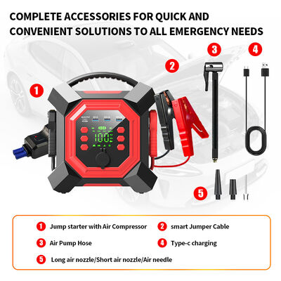 24000mAh Car Jump Starter Power Bank With Tire Inflator 150PSI Digital Car Battery Booster