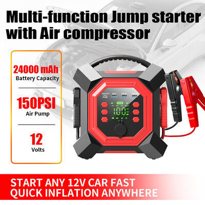 24000mAh Car Jump Starter Power Bank With Tire Inflator 150PSI Digital Car Battery Booster