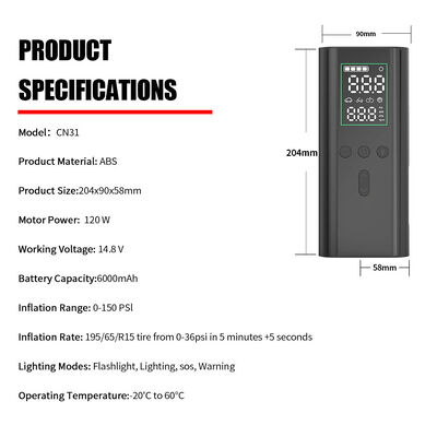 6000mAh Battery Jump Starter Booster 12VDigital Automobile Emergency Power Supply Portable Tire Inflators 0-150PSI