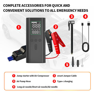 12v Emergency Vehicle Jump Starter Tire Inflators 0-150PSI With SOS Light Digital Automobile Emergency Power Supply