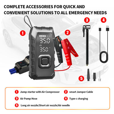 ABS Jump Starter With Tyre Inflator 0-150PSI Portable Battery Jump Starter Air Compressor For Car Tires