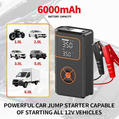 Car Battery Booster Jump Starter 12V Portable Tire Inflator 4 In 1 6000mAh Emergency Jump Starter Air Pump