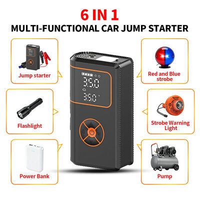 Car Battery Booster Jump Starter 12V Portable Tire Inflator 4 In 1 6000mAh Emergency Jump Starter Air Pump