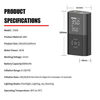 9 In 1 Car Emergency Battery Jump Box 6000mAh Air Tire Compressor 150PSI Pump Jump Starter Power Pack