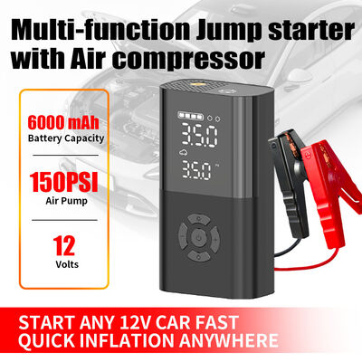 6000mAh 12 Volt Auto Jump Starter Pack Air Tire Compressor 9 In 1 Portable 150PSI Pump Jump Starter Power Pack