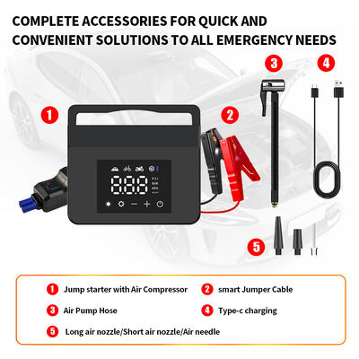 Wireless Car Power Bank Jump Starter With Tire Inflator Blower 6 In 1 Air Compressor Emergency Start Power Supply