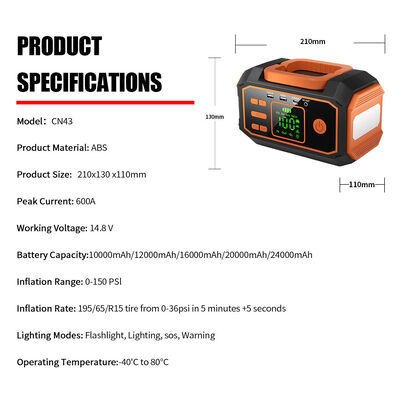 Vehicle Jump Starter Power Bank With Air Compressor 10000mAh 12000mAh 16000mAh Emergency Battery Pack