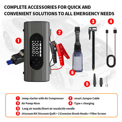 Compact Jump Starter With Tyre Inflator 12V Portable Car Battery Jump Starter Battery Powered Tire Inflator