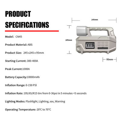 10000mAh Flashlight Lighting Car Battery Charger Jump Starter Power Air Compressor For Tires 0 - 150PSI