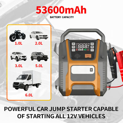 53600mAh Portable Car Jump Starter  Digital 150PSI Electric Air Pump Tire Inflator  For Car Motorcycle Bike