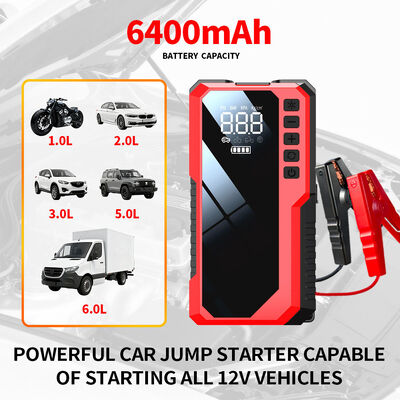 Multi Function Car Jump Starter Pack Portable Emergency Battery Jump Starter 6400mAh 8000mAh 12V With Air Compressor