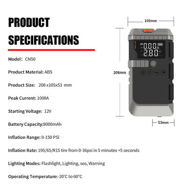 LED Display Car Battery Charger Battery With Air Compressor Type C Car Battery Jump Box Portable Tyre Inflator