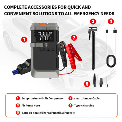 Portable Battery 8000mAh Jump Starter With Air Compressor Type C Car Battery Jump Box Battery Tyre Inflator