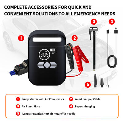 8000MAh Automobile Jump Starters 12V Battery Jump Starter Tire Pump Car Portable Jump Starter Pack