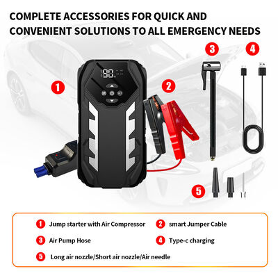 8000mAh 12V Vehicle Battery Jump Starter Car Tire Inflator Outdoor Battery Jump Starter Pack Air Compressor Kit