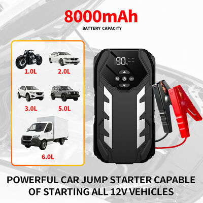 8000mAh 12V Vehicle Battery Jump Starter Car Tire Inflator Outdoor Battery Jump Starter Pack Air Compressor Kit