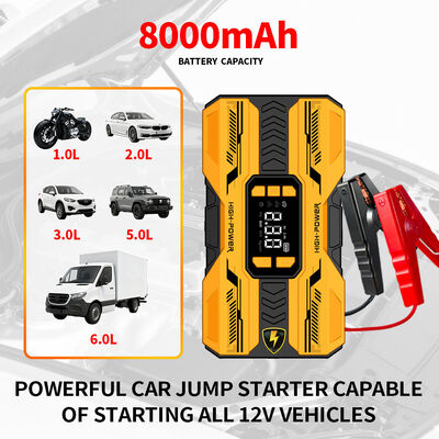 Automobile Battery Charger Jump Starter 8000mAh Auto Shut Off Power Bank Motorcycle Tire Inflators Jump Starter