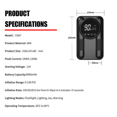 Portable 2 In 1 Car Jump Starter  Battery Booster With Air Compressor Tire Inflator 8000mAh