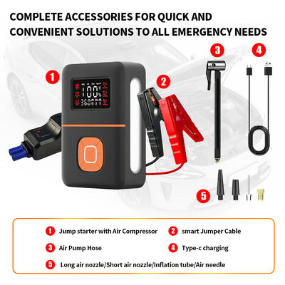 2 In 1 Car Jump Starter Auto Emergency Power Supply With Air Compressor 8000mAh 12000mAh 16000mAh