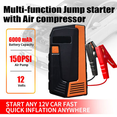 12V Car Emergency Jump Starter Multi Functional 6000mAh Power Bank Emergency Jump Starter With Air Compressor